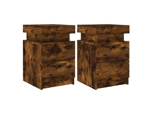 Lot de 2 tables de chevet - cabinet de chevet - table de nuit avec lumières led chêne fumé 35x39x55 cm