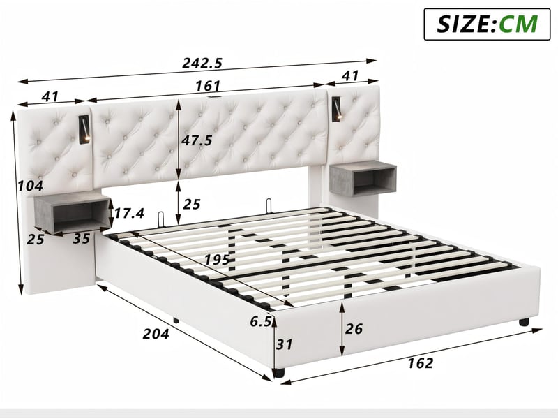  Lit 2 places 160 x 200 cm - led rgb, 4 tiroirs et tête capitonnée  - Conforama C
