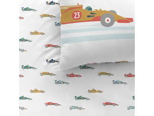 Parure de lit imprimée 100% coton, vroum 140x200+63x63cm