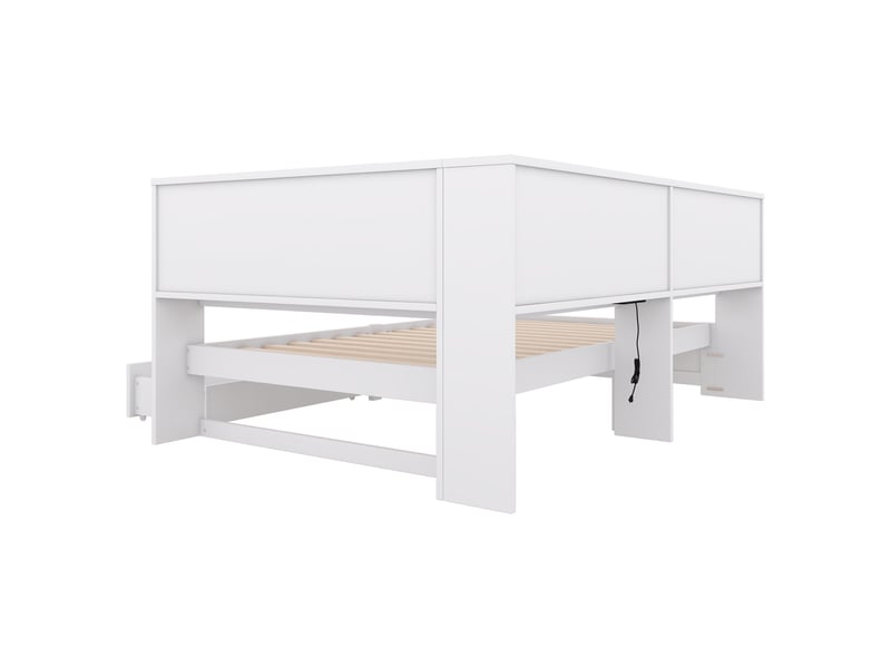Lit banquette 90x200 cm avec tiroirs et étagères - prise et usb intégrés - bois blanc - Conforama R