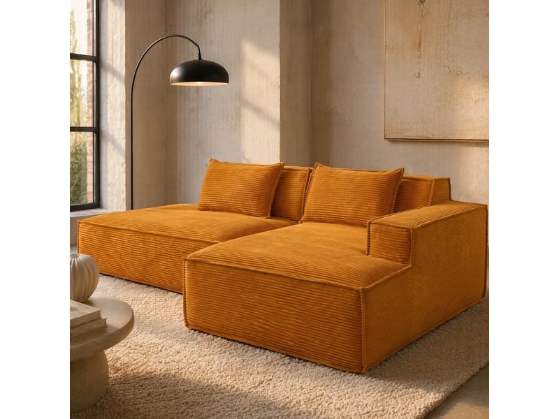  Canapé 2 places ulevr jaune moutarde 233 cm, assise souple à ressorts ensachés, 2 coussins, polyester  - Conforama B