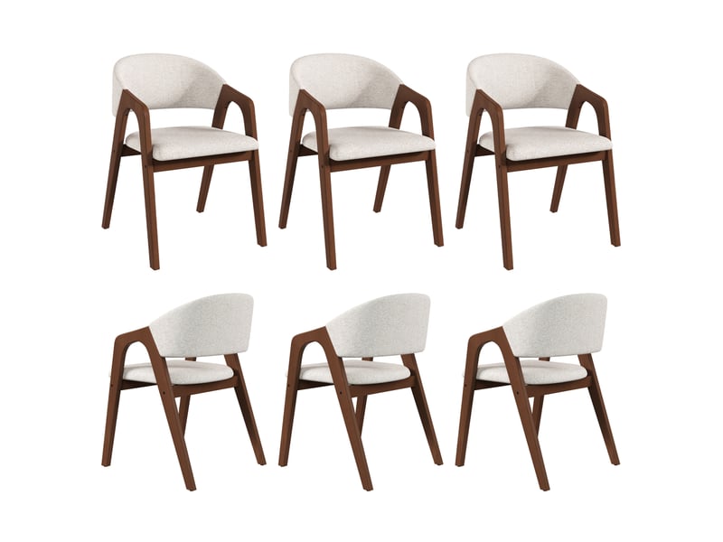Lot de 6 chaises de salle à manger avec accoudoirs, bois d'hévéa, beige avoine - Conforama A