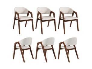 Lot de 6 chaises de salle à manger avec accoudoirs, bois d'hévéa, beige avoine