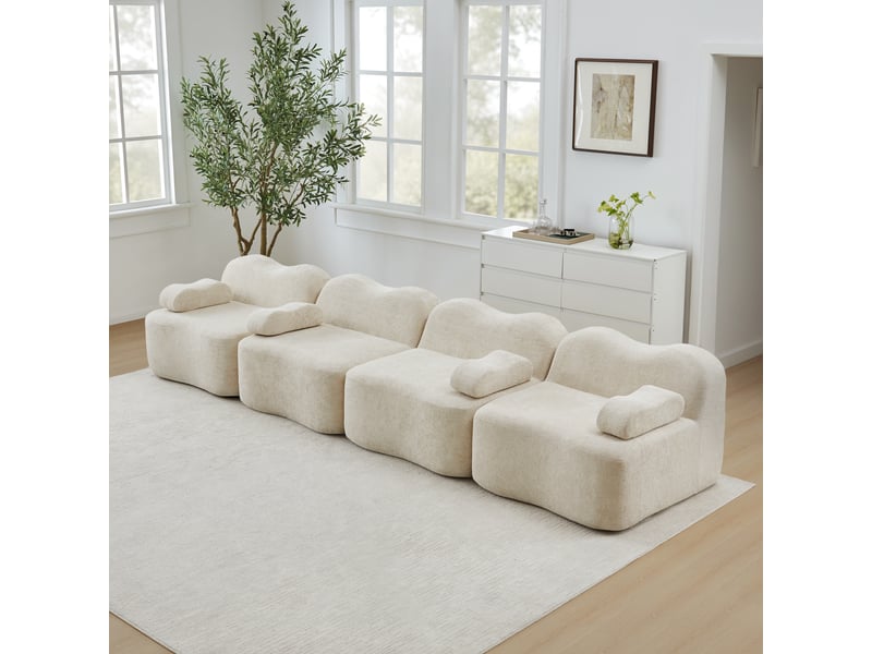  Canapé d'angle modulaire 4 places sans cadre en velours beige  - Conforama C