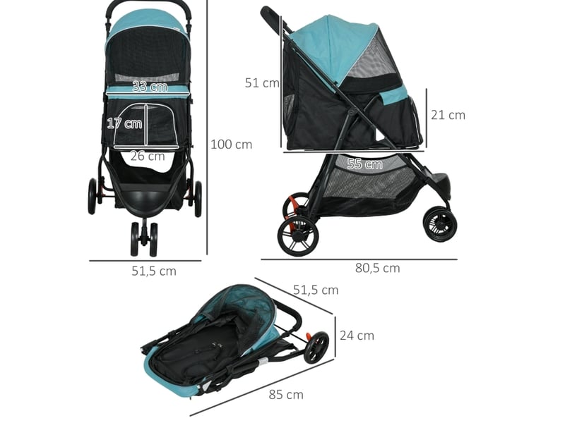  Poussette pliable 80,5x51,5x100 cm avec capote de pluie noir et bleu  - Conforama E