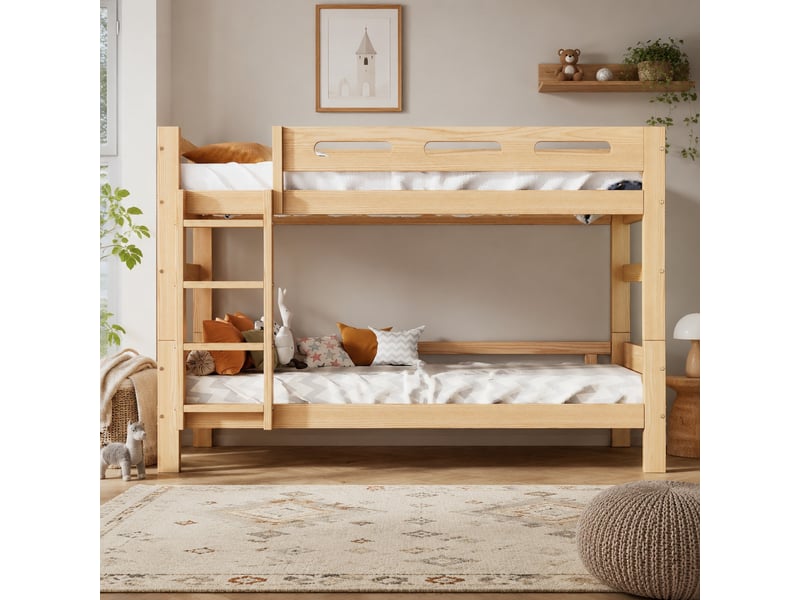 Lit superposé enfant et adolescent séparable en 2 lits 90x200 cm naturel - Conforama D