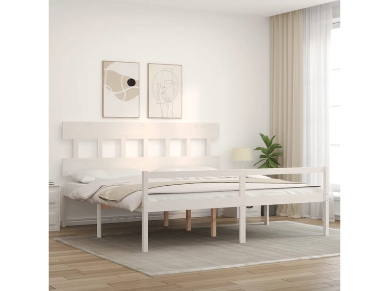 Lit double- lit adulte - lit pour personne âgée sans matelas blanc 200x200cm bois massif - Conforama B