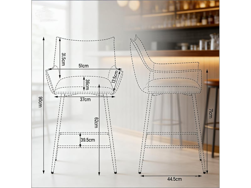 Tabourets de bar lot de 2 avec accoudoirs et dossier - lpospi - assise ergonomique en similicuir pu - marron  - Conforama D