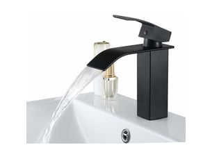 Noir robinet de lavabo en cascade mitigeur en laiton pour salle de bain design moderne
