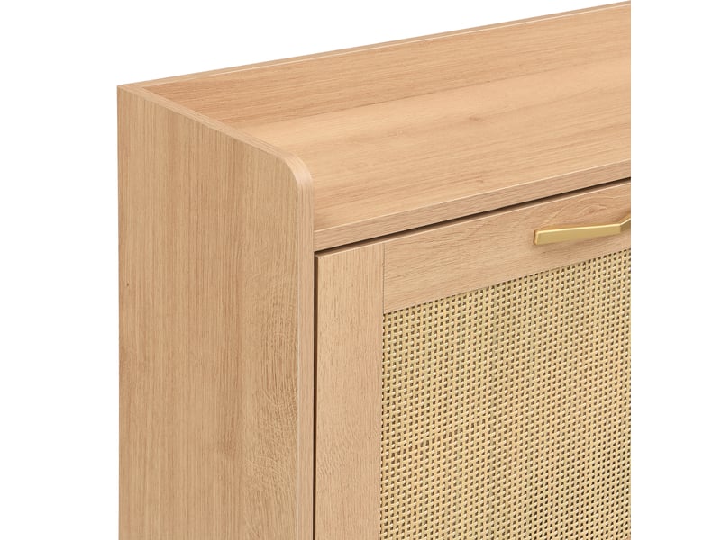  Meuble à chaussures 4 portes, 108,5x24x100 cm, armoire hall d'entrée en mdf et métal, couleur chêne clair avec étagère supérieure  - Conforama D