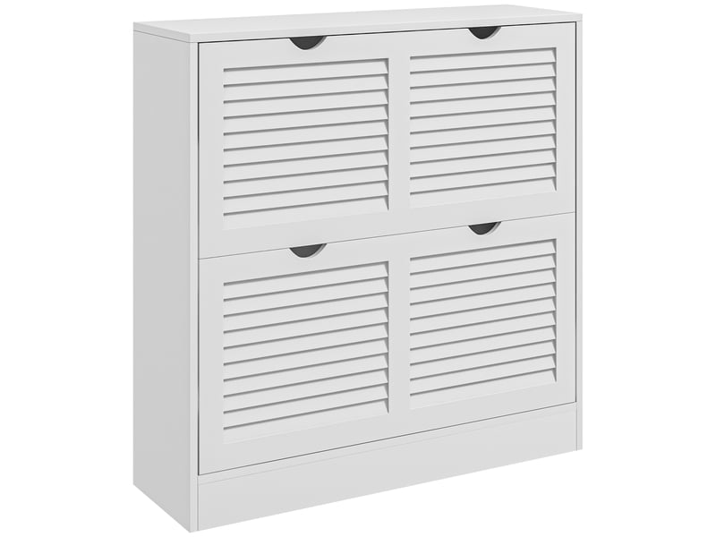  Étagère à chaussures en bois gain de place pour 16 paires de chaussures avec 2 placards à portes abattantes, 81,5 x 25 x 83 cm, blanche  - Conforama A