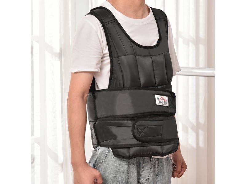  Veste lesté réglable 30 kg noir en tissu oxford, 35 sacs de poids amovibles pour entraînement musculaire  - Conforama B