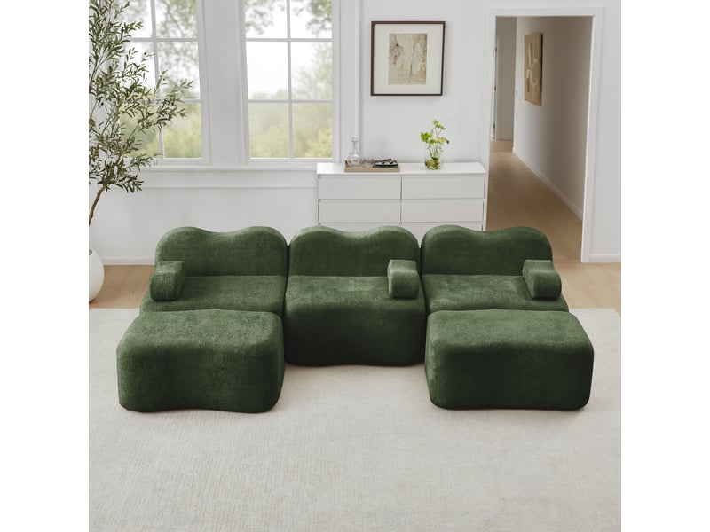  Canapé panoramique en u modulaire avec assise profonde et velours vert  - Conforama B