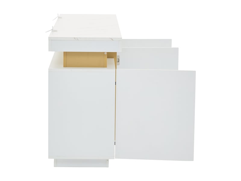  Buffet blanc moderne 3 portes 140 cm avec plateau effet marbre et finitions platine  - Conforama W