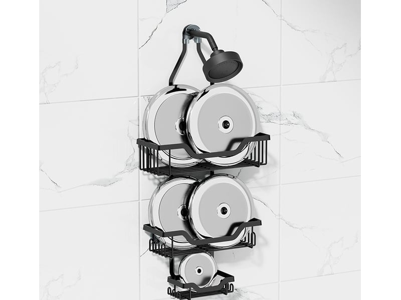  Etagère douche avec 3 niveaux  sans perçage grâce au large crochet noir  - Conforama C