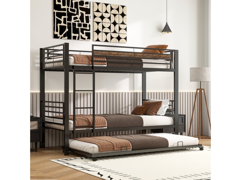  Lits superposés 90 × 200 cm métal noir avec lit gigogne et garde-corps IKSETERA TRADING LTD - Conforama B