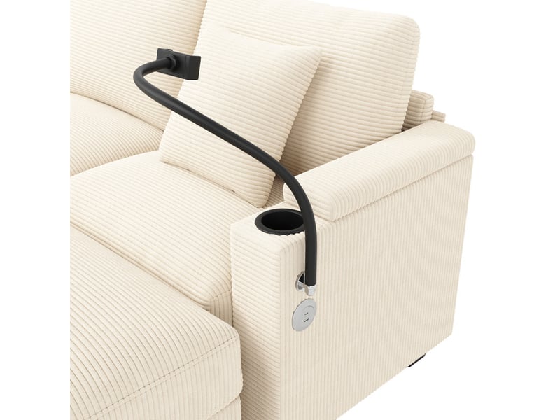 Canapé d'angle en forme de u ,6 places,équipé d'un support pour téléphone et d'un port de charge usb,275,5 x 139 x 87 cm,beige - Conforama E