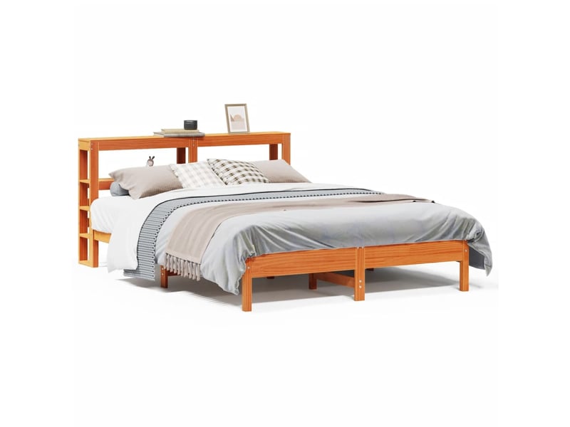 Lit double- lit adulte - cadre de lit sans matelas marron 160x200cm bois pin massif - Conforama A
