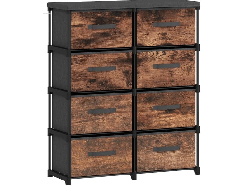  Commode à 8 tiroirs en tissu, cadre métal, 84,5 x 30,5 x 100 cm, marron rustique  - Conforama A