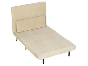 Fauteuil-lit 3-en-1 convertible en velours côtelé beige, dossier 6 positions et couchage 90 x 190 cm