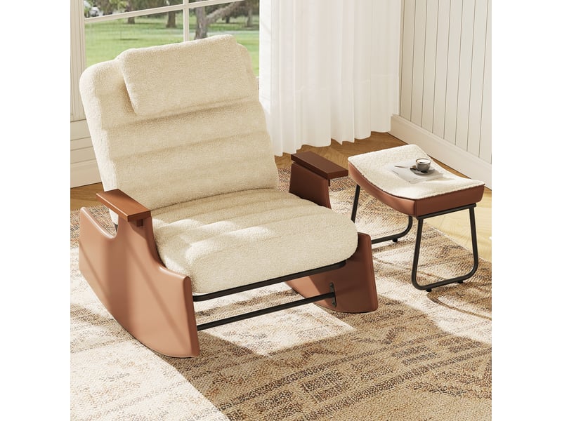  Fauteuil à bascule en laine d'agneau avec repose-pieds - 81.5 x 51.5 x 81 cm-beige - chaise berçante ergonomique avec dossier réglable  - Conforama C