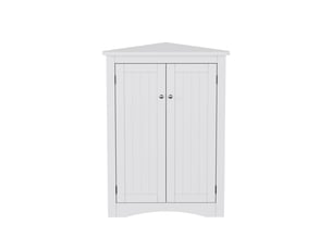 Meuble d’angle sdb blanc 62 × 80 cm, 2 portes, 3 niveaux, gain de place