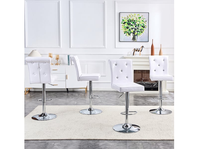  Chaise de salle à manger en cuir pvc effet crocodile avec assise rembourrée et détails cristal, blanc  - Conforama C