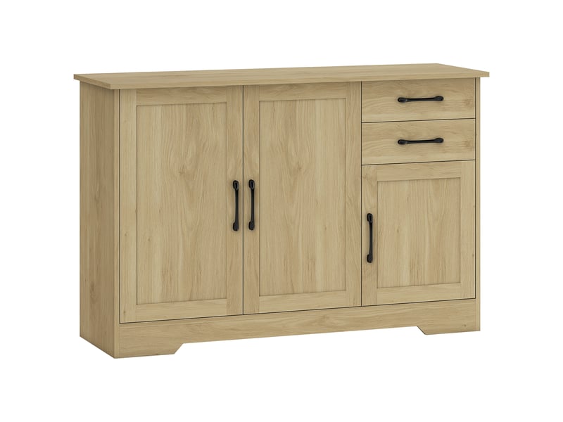  Buffet 3 portes avec 2 tiroirs et étagère réglable, 120x38x79 cm, bois naturel et noir 838-587V00ND - Conforama A