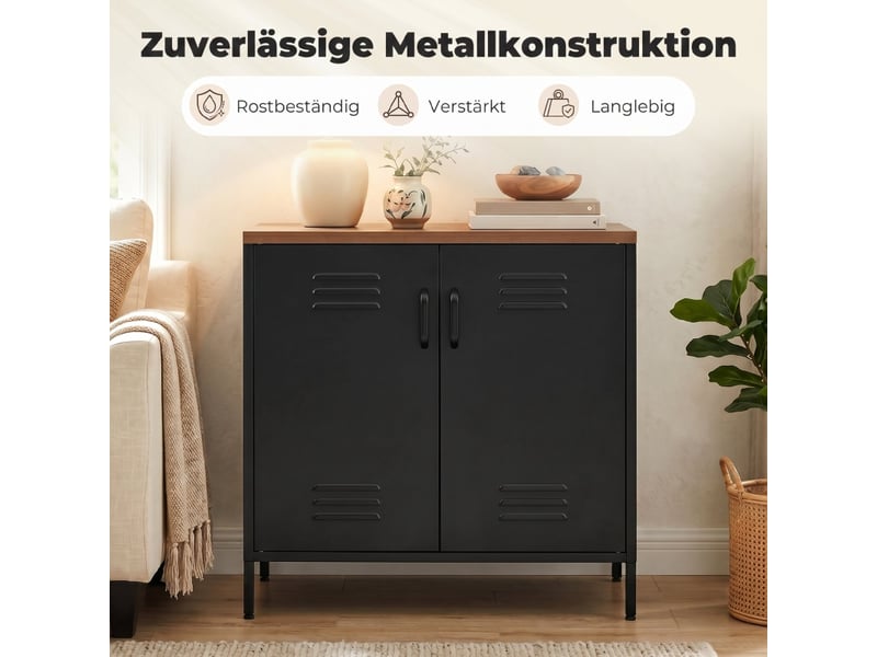 Buffet et enfilade en métal avec 2 portes et étagère réglable, style industriel pour salon, 80×40×80 cm, noir - Conforama E