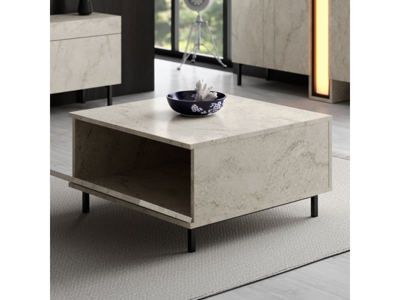  Table basse bois mdf mélaminé effet travertin - l75 x h40 x p75 cm - pieds métal - moderne  - Conforama C
