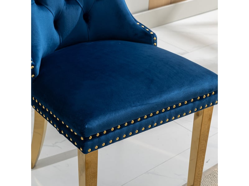  Lot de 2 chaises velours bleu – piètement inox doré, clous décoratifs, design moderne et élégant  - Conforama E