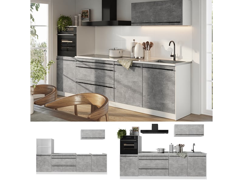  Vicco cuisine, bétonblanc, 280cm plan de travail chêne doré  - Conforama D