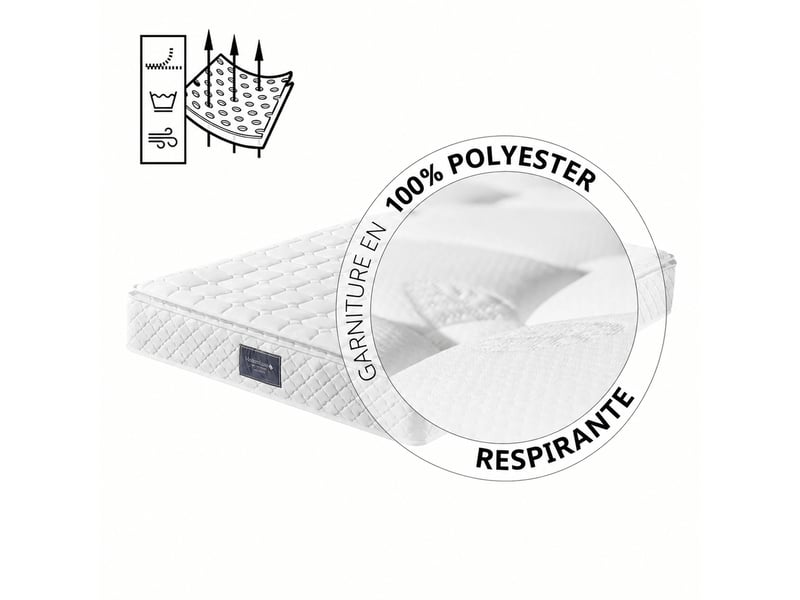 Lit coffre 140x200 avec matelas inclus, led, usb-c, velours beige - Conforama D