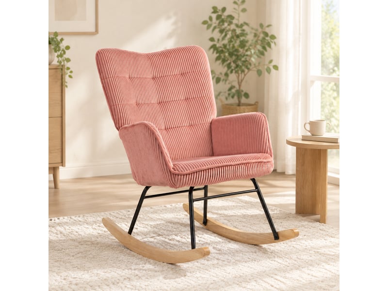  Fauteuil à bascule modenvie en velours côtelé rose avec accoudoirs 71 x 98 x 101 cm  - Conforama B