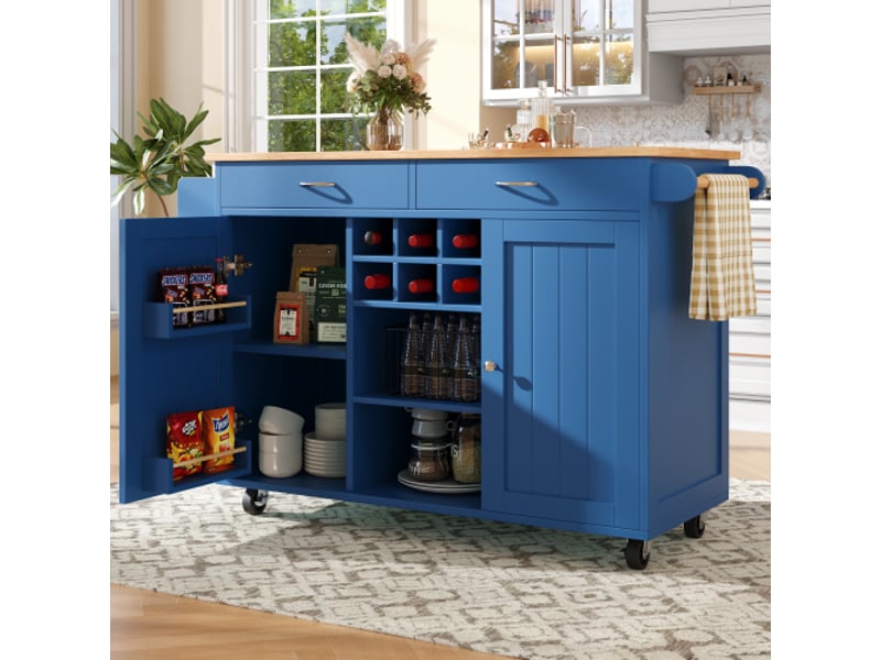  Desserte 2 portes 2 tiroirs coloris bleu mdf et métal desserte bleu - Conforama D