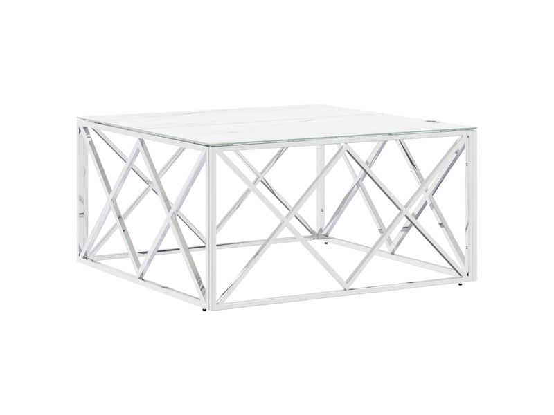  Table basse - table de salon - table à thé argenté 80x80x40 cm acier inoxydable et verre  - Conforama A