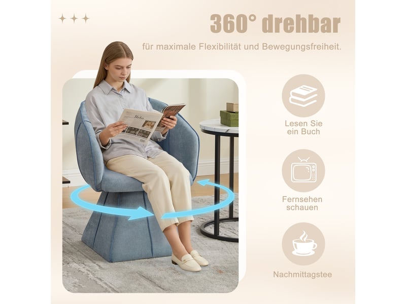  Fauteuil pivotant individuel  56 x 54 x 74,5 cm - siège relax ergonomique pour adultes et adolescents - chenille - bleu  - Conforama D