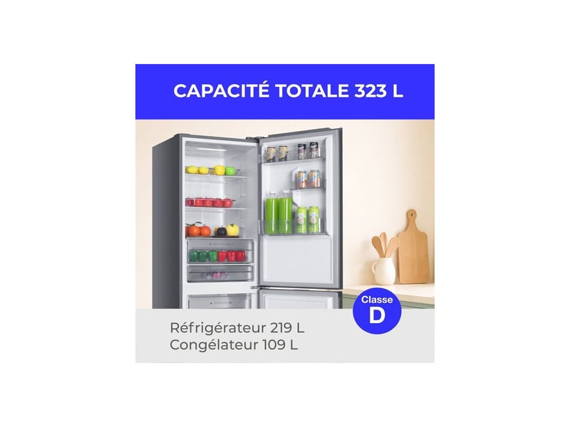  Refrigerateur combine 323 l no frost classe d 60 cm coloris argent CEFC323NFIX - Conforama B