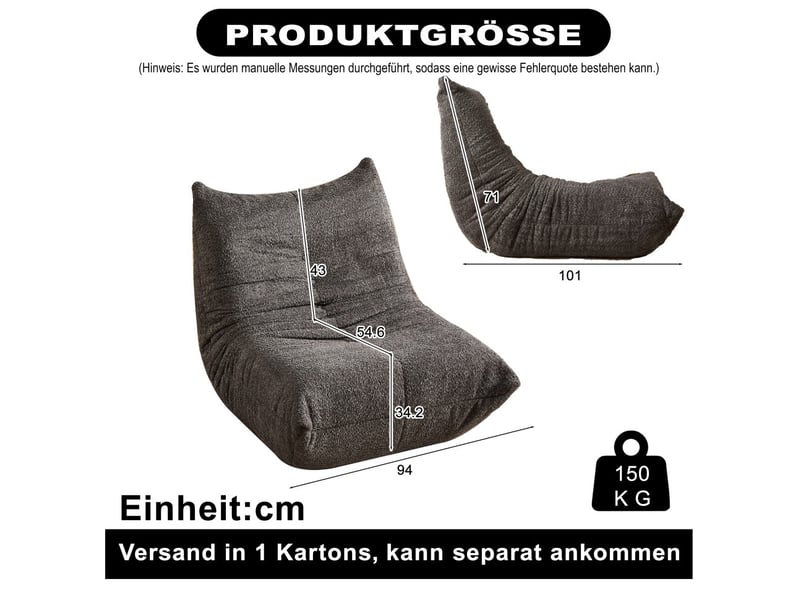  Fauteuil canapé - chauffeuse de sol ergonomique, mousse haute densité, salon et chambre - en chenille gris foncé  - Conforama E