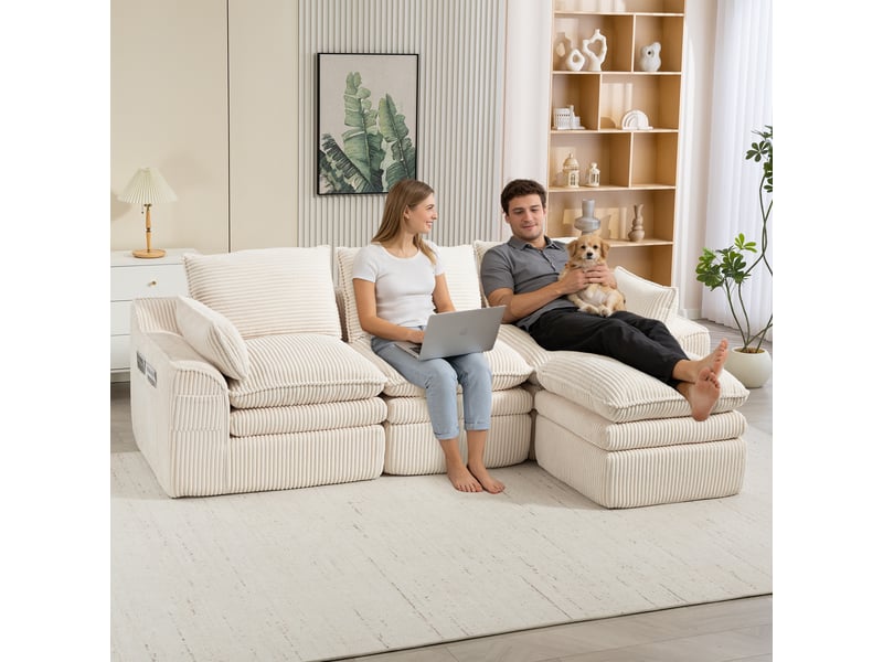  Canapé d'angle réversible fixe 3 places tissu beige canapé compressible - Conforama B
