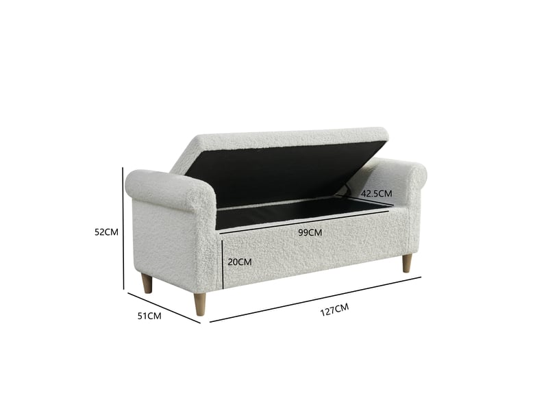 Repose-pieds ottoman de rangement, repose-pieds rembourré en tissu avec couvercle relevable, tabouret compact de style scandinave pour salon ou JC-1048-WT - Conforama E