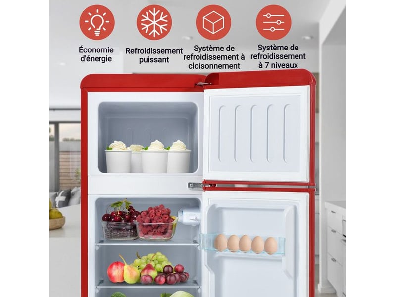  Réfrigérateur rétro - truxen8 - 92l - deux portes - énergie classe d - rouge 105.5x41x45.5cm - Conforama D