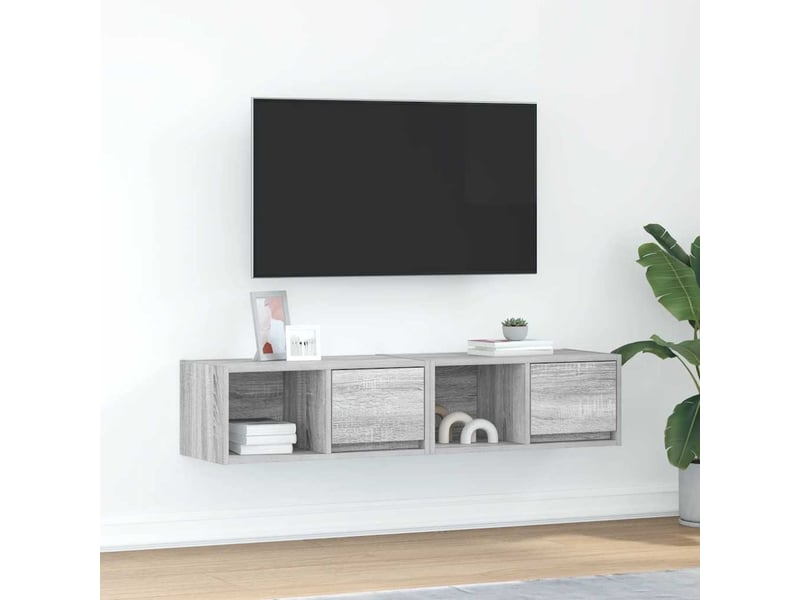  Lot de 2 meuble tv bas salon sonoma gris 60x31x25,5 cm bois d'ingénierie shl17750  - Conforama B