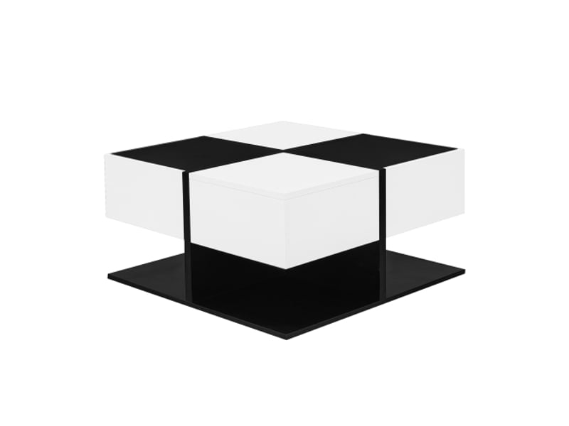  Table basse noire et blanche, table basse laquée brillante avec 2 tiroirs, glissières de tiroir lisses pour le salon  - Conforama E
