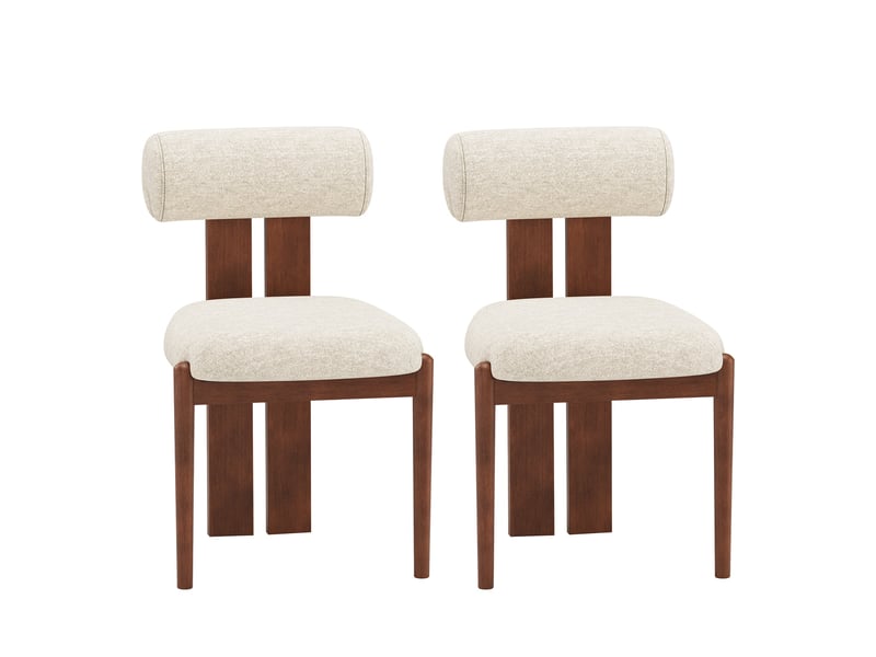  Smartue lot de 2 chaises de salle à manger modernes en tissu beige avec dossier cylindrique et pieds en bois noyer  - Conforama A