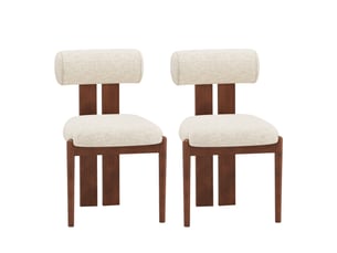 Smartue lot de 2 chaises de salle à manger modernes en tissu beige avec dossier cylindrique et pieds en bois noyer
