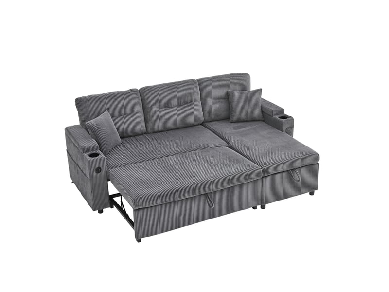  Canapé convertible 3 places avec méridienne, rangement et usb-c evryae  - Conforama A