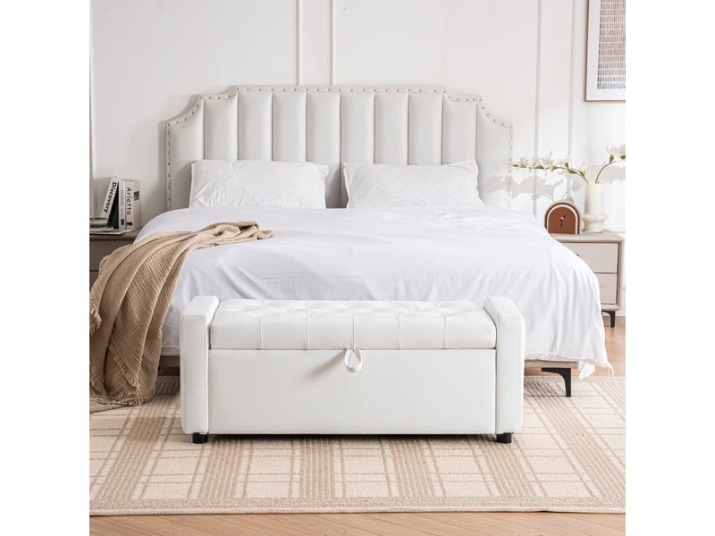 Banc de rangement tcqpz rectangulaire 122 x 45 x 47 cm en simili cuir pu blanc avec assise capitonnée  - Conforama B