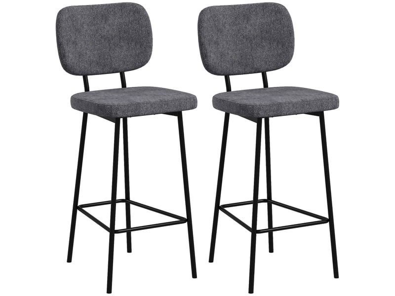  Lot de 2 tabourets de bar chaises hautes chaises de cuisine avec repose-pieds et dossier en tissu de lin et acier  - Conforama A