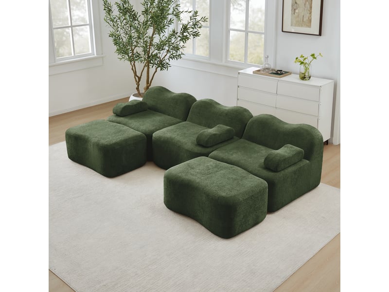 Canapé panoramique en u modulaire avec assise profonde et velours vert - Conforama C